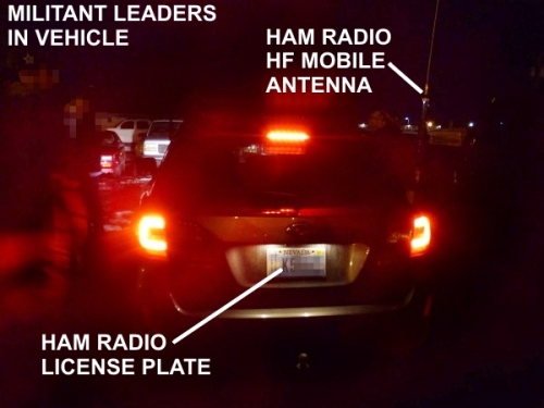 Oregon 2016 standoff militant leaders travel in vehicle with Nevada amateur radio license plate and HF screwdriver antenna capable of wide area regional communications