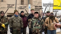 Michigan militia at rally 2016 with VHF UHF Midland GXT FRS-GMRS radio RadioShack Pro-651 scanner Baofeng radio, etc.
