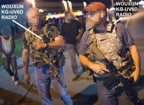Armed militants at Missouri 2015 demonstration with Wouxun KG-UV6D VHF-UHF radios