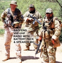 Militia at Arizona border show Baofeng with extended battery pack and speaker mic